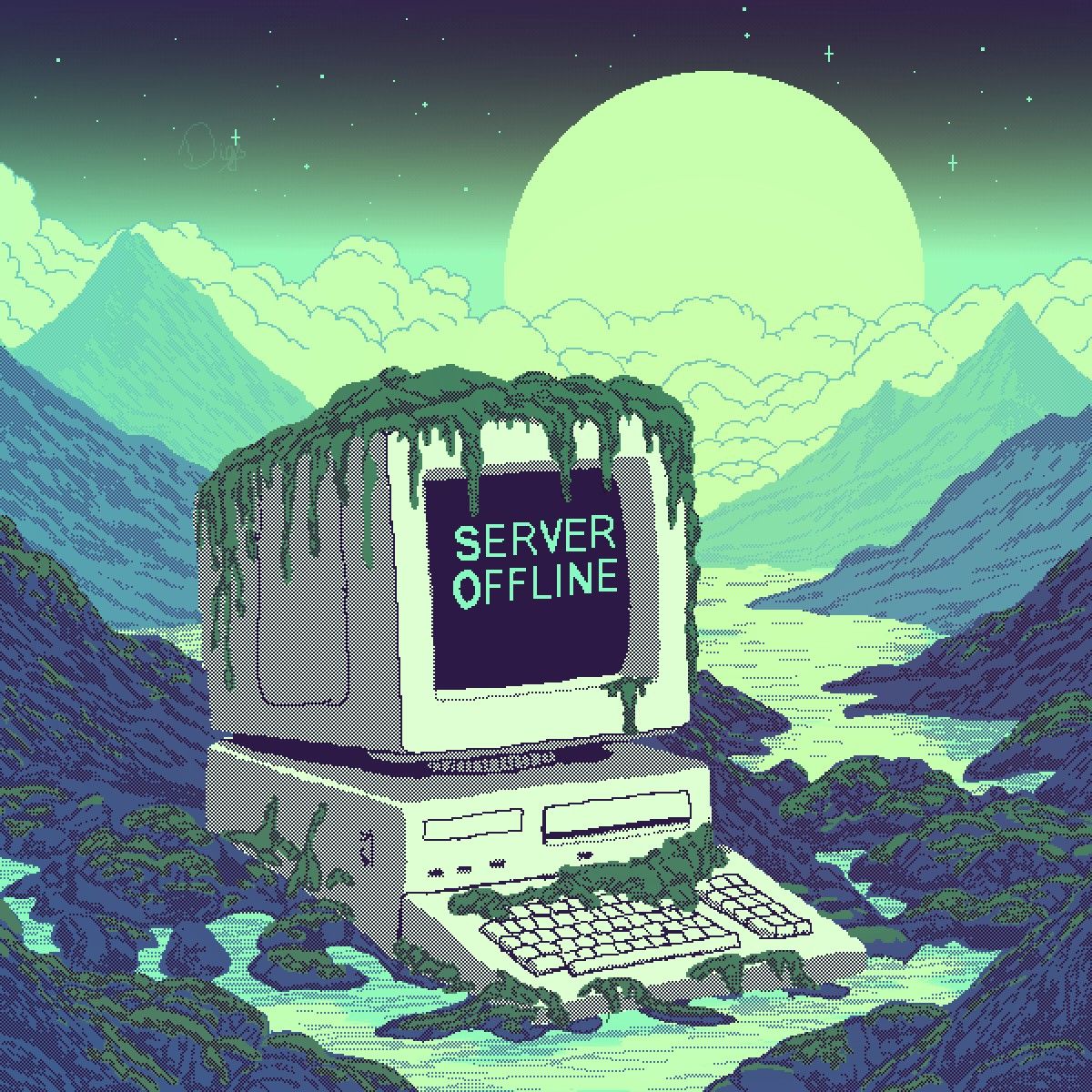 Изображение ЭЛТ монитора с надписью сервер отключен