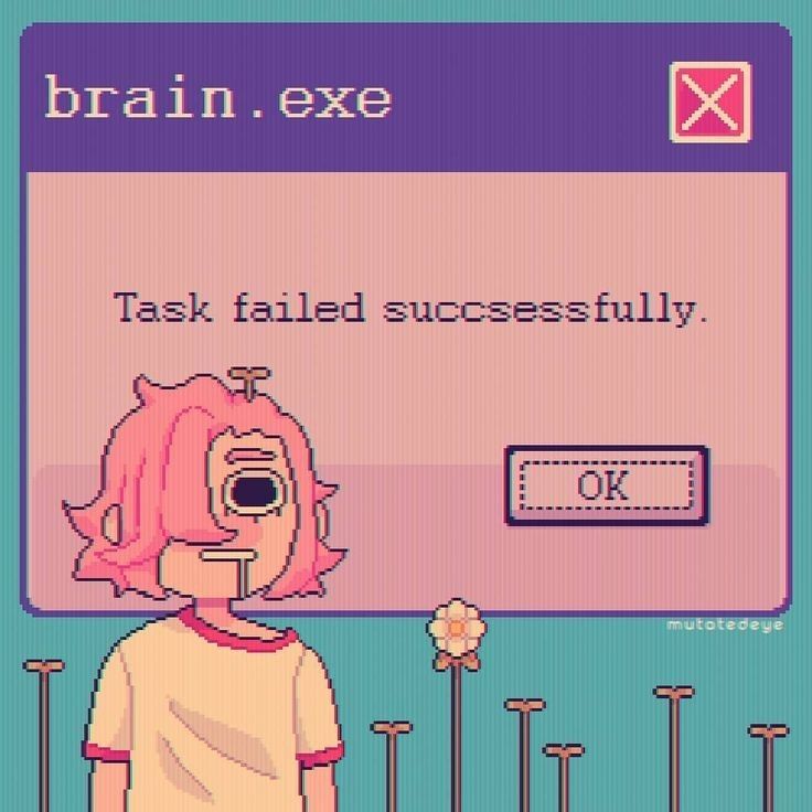 Изображение окна ошибки с девочкой. Надпись на ошибке мозг не отвечает, запрос выполнен успешно